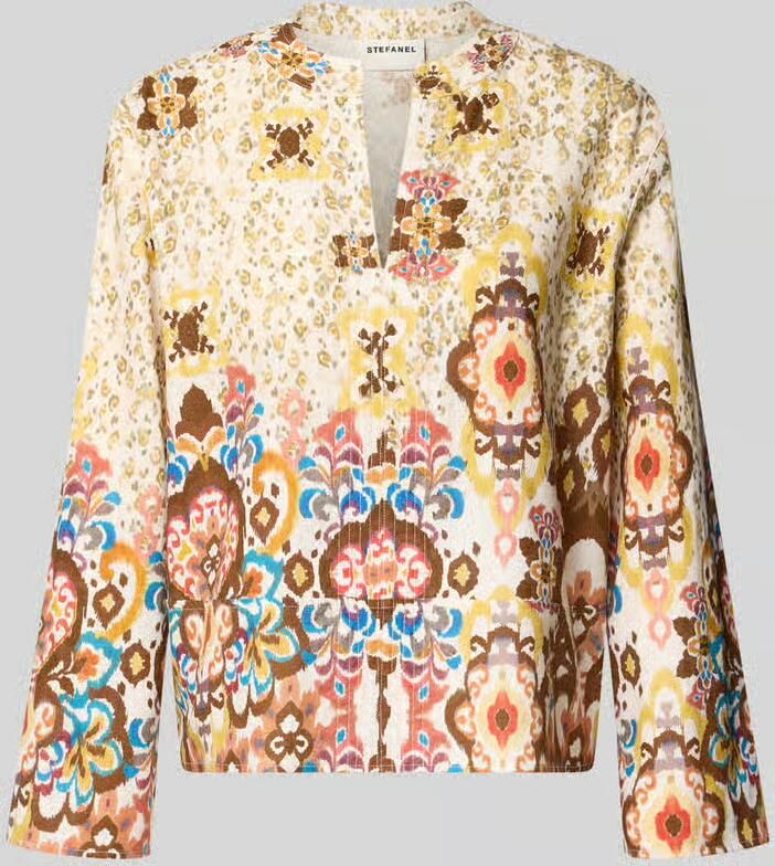 Stefanel regular fit blouse van mix van katoen en linnen