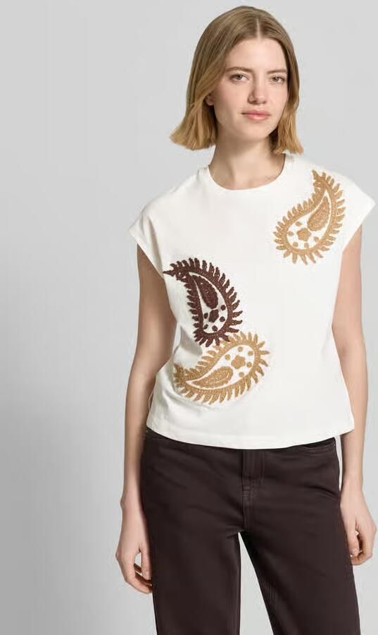 Stefanel T-shirt met ronde hals en stitchings model 'RICAMO' - Foto 4