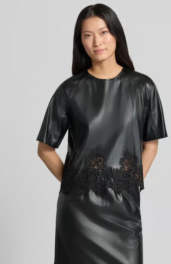 SUNCOO PARIS Blouseshirt in leerlook met kant model 'LONDON' - Foto 2