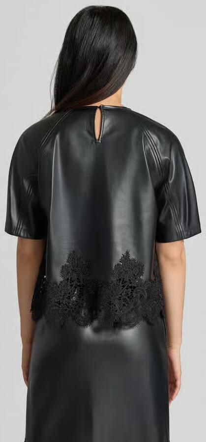 SUNCOO PARIS Blouseshirt in leerlook met kant model 'LONDON' - Foto 3