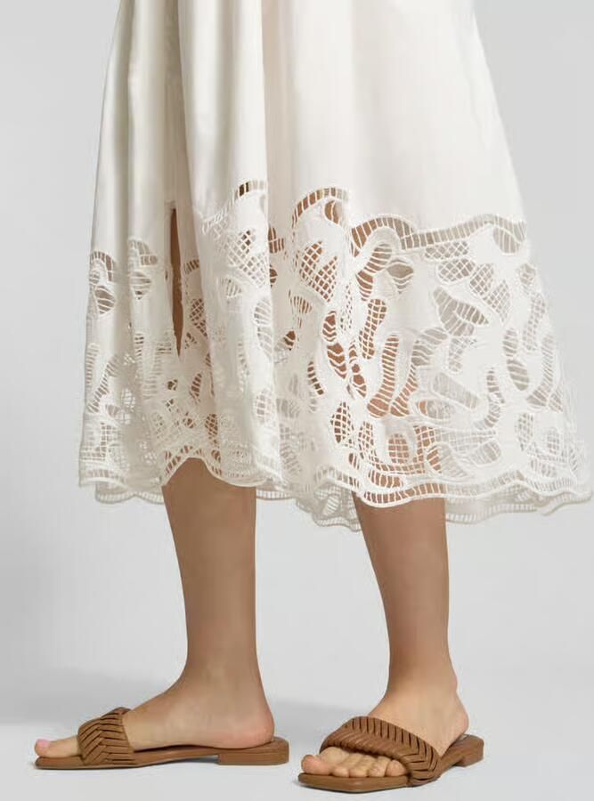 SUNCOO PARIS midi-jurk met opengewerkte borduursels model 'Cecily'