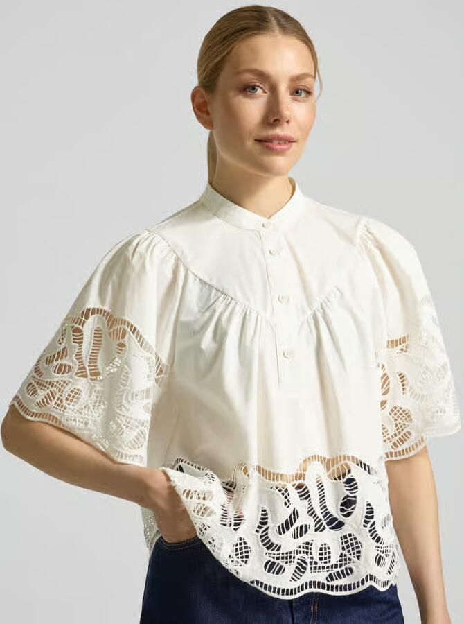 SUNCOO PARIS regular fit blouse met kant model 'LINDA'