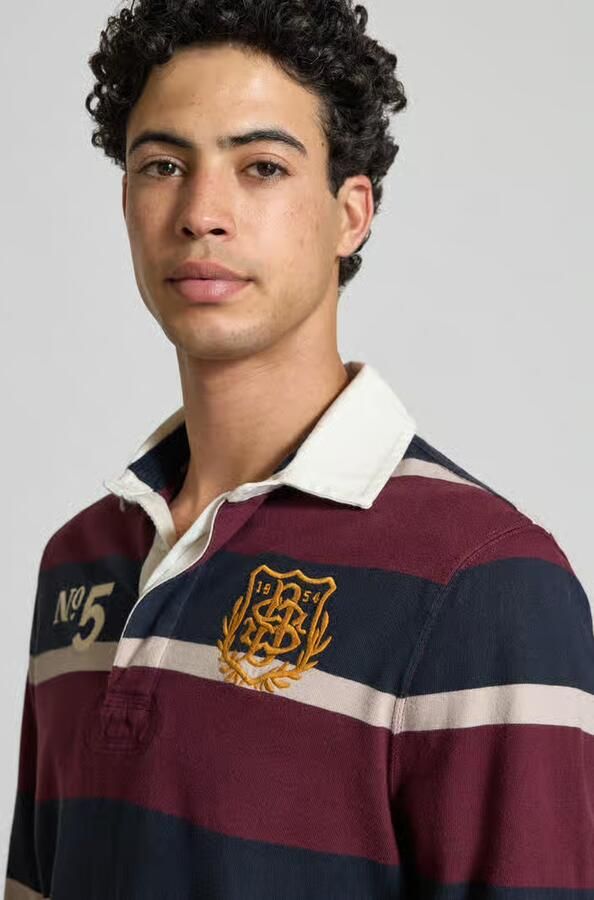 Superdry regular fit rugbyshirt met gestikt logo en motiefstitching