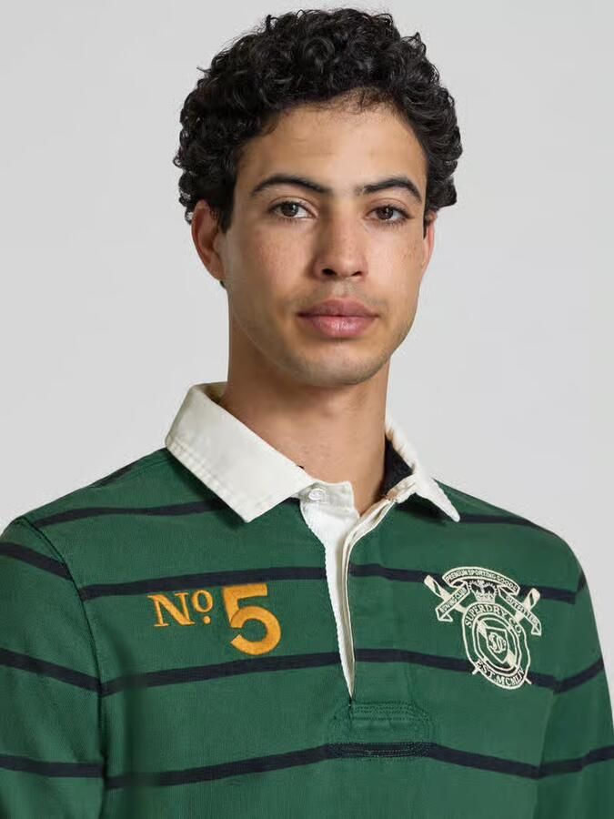 Superdry regular fit rugbyshirt met gestikt logo en motiefstitching
