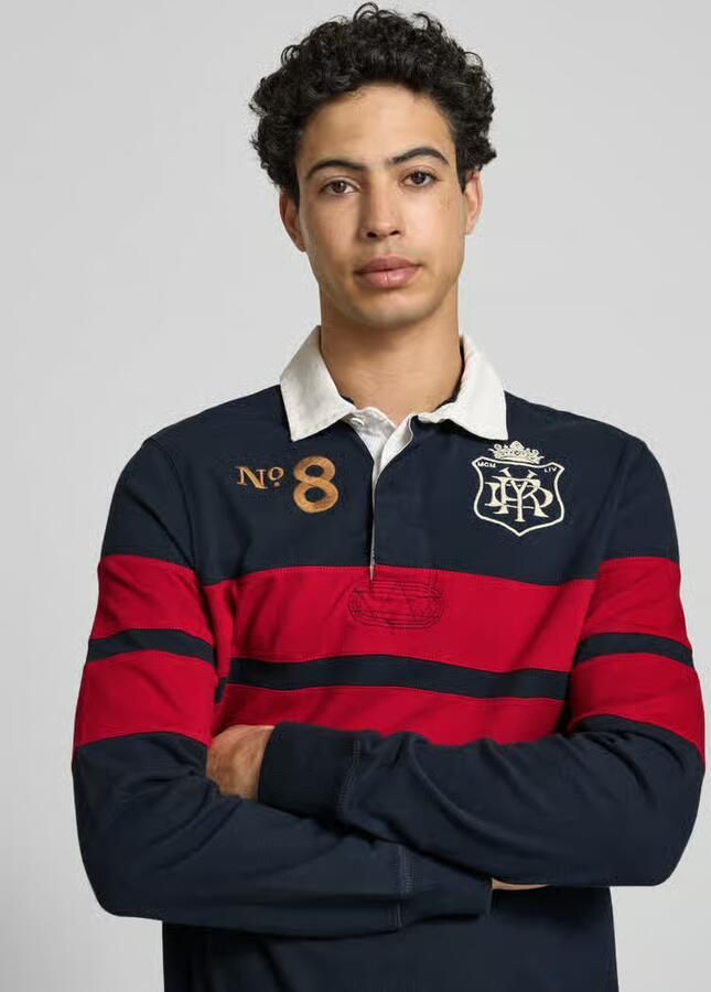 Superdry regular fit rugbyshirt met gestikt logo en motiefstitching