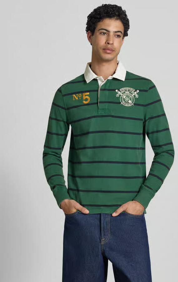 Superdry regular fit rugbyshirt met gestikt logo en motiefstitching - Foto 3