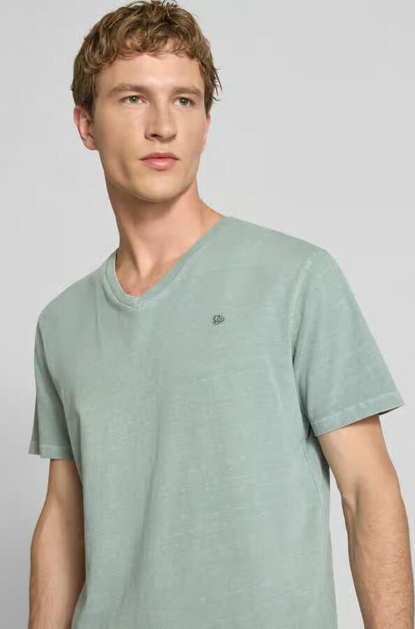 Superdry T-shirt van katoen-linnenmix met V-hals