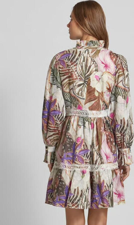 SWING Knielange cocktailjurk van linnen met bloemenmotief