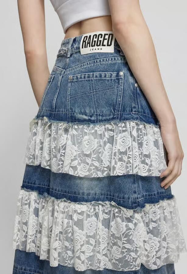 The Ragged Priest Jeansrok met kant model 'BABYDOLL'
