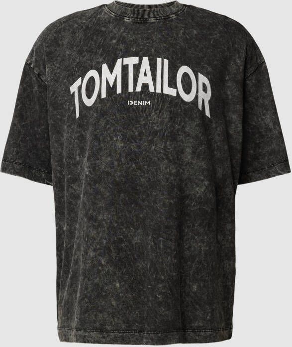 Tom Tailor Denim Oversized T-shirt met geribde ronde hals