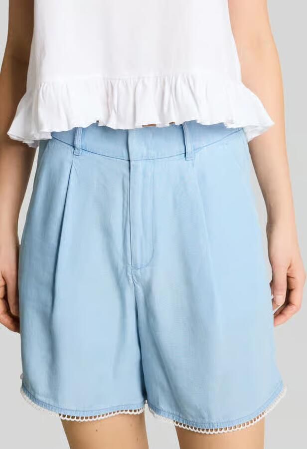 Tom Tailor Denim Dames stoffen shorts van lyocell met kanten boord