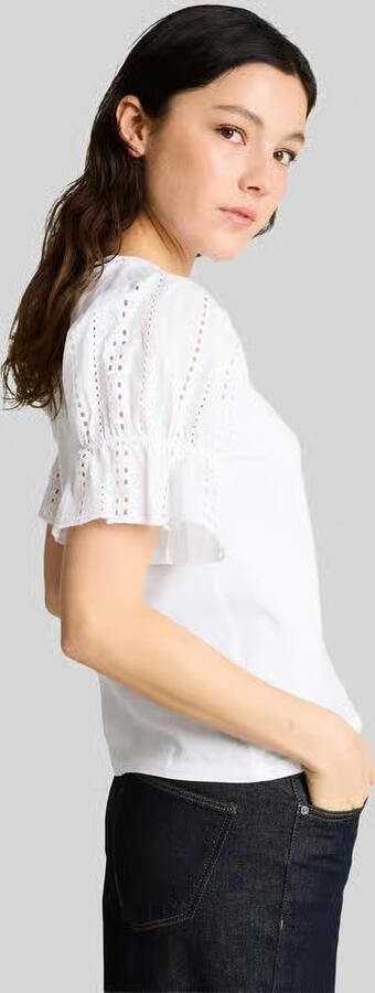 Tom Tailor Denim loose fit T-shirt van zuiver katoen met opengewerkte borduursels