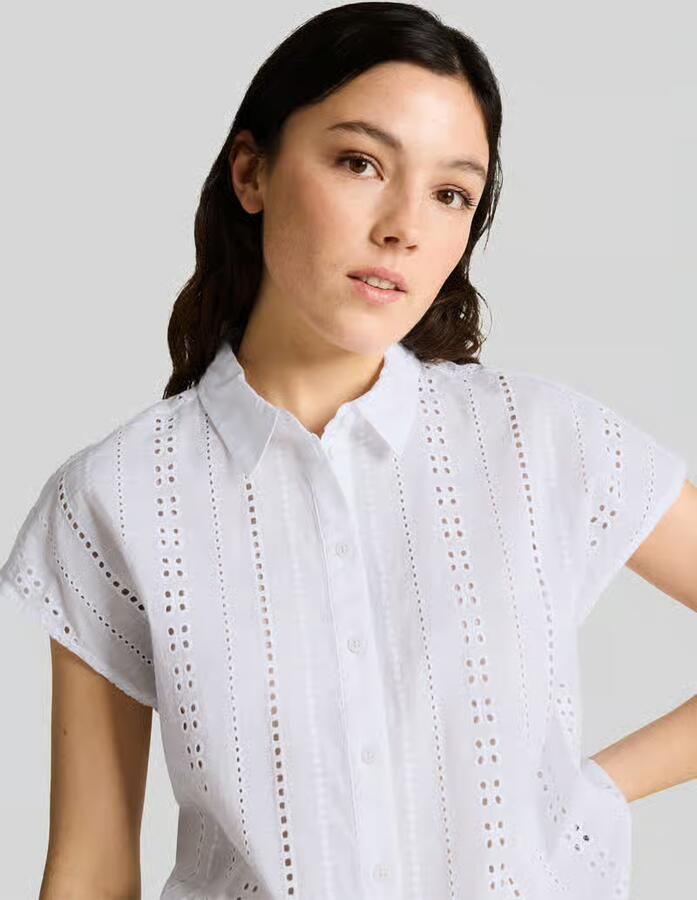 Tom Tailor Denim relaxed fit blouse met korte mouwen van puur katoen