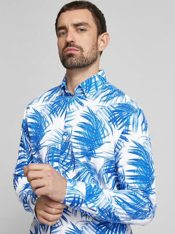 Tom Tailor Denim Relaxed fit vrijetijdsoverhemd van een mix van viscose en linnen
