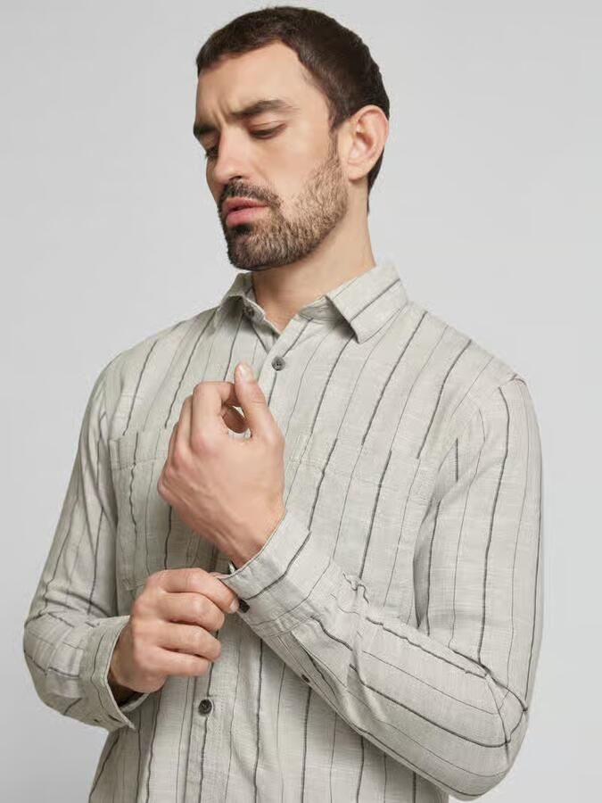 Tom Tailor Denim Relaxed fit vrijetijdsoverhemd van viscosemix met linnen - Foto 3