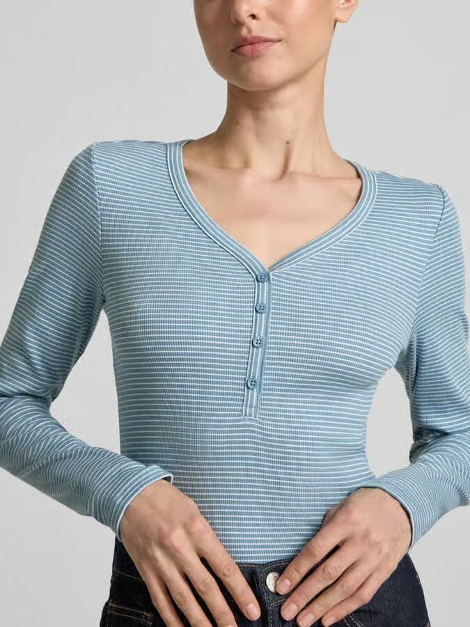 Tom Tailor Denim shirt met lange mouwen in regular fit met henley-hals