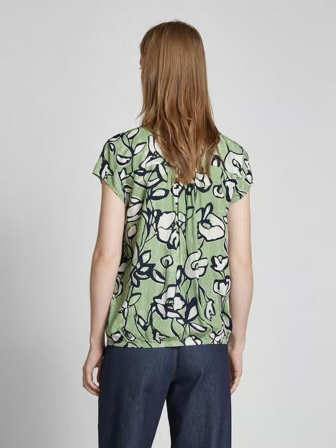 Tom Tailor Loose fit blouse met korte mouwen van pure viscose met all-over motief