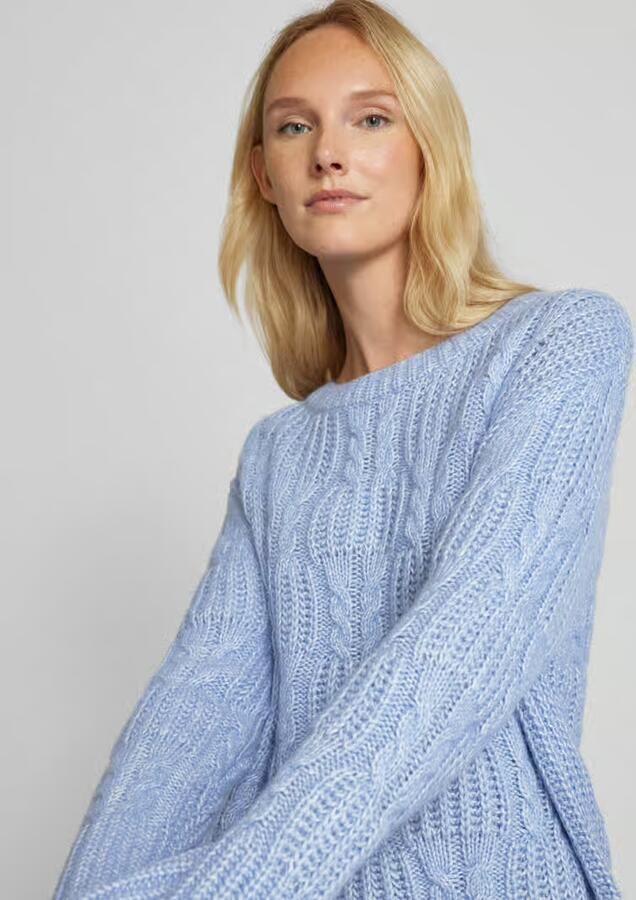 Tom Tailor Loose fit gebreide pullover met kabelpatroon en zijsplitten
