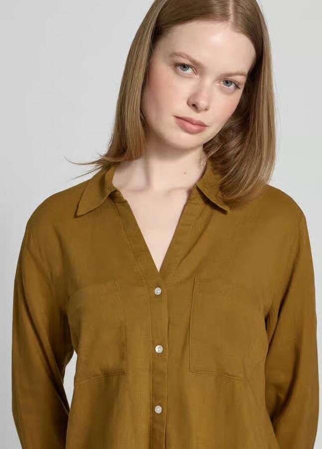 Tom Tailor Regular fit blouse met lange mouwen van een mix van linnen en viscose
