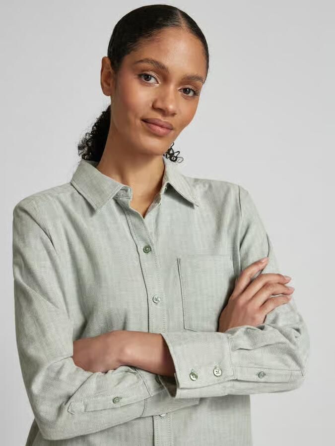 Tom Tailor Regular fit overhemdblouse van puur katoen met visgraatmotief - Foto 2