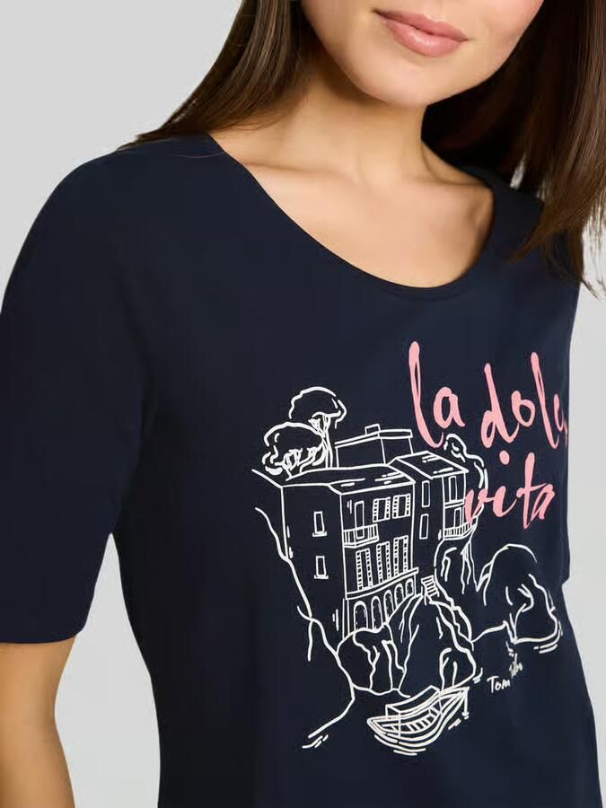 Tom Tailor regular fit T-shirt van katoenmix met motiefprint
