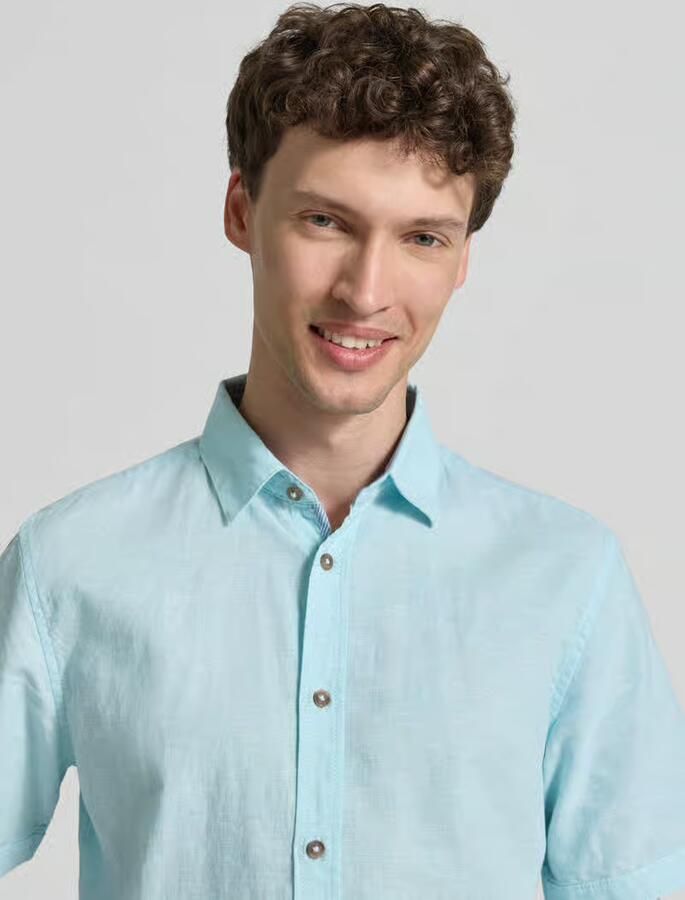 Tom Tailor regular fit vrijetijdsoverhemd van mix van katoen en linnen