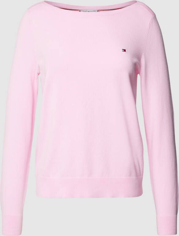 Tommy Hilfiger Gebreide trui CO JERSEY STITCH BOAT-NK SWEATER met -merklabel op de mouw