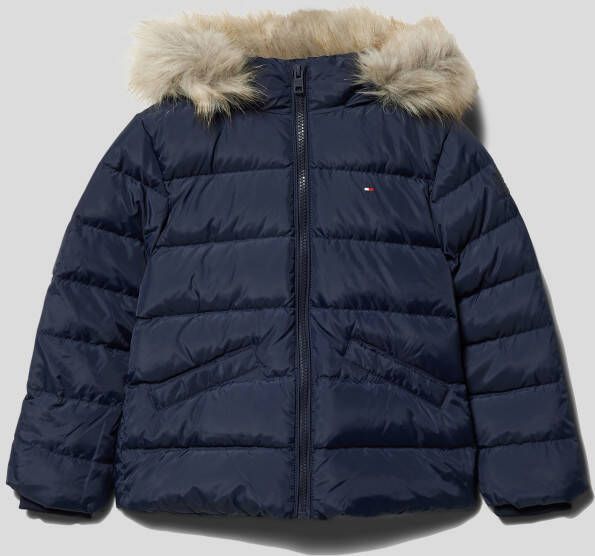 Tommy Hilfiger gewatteerde winterjas ESSENTIAL DOWN van gerecycled polyester donkerblauw Meisjes Gerecycled polyester (duurzaam) Capuchon 116