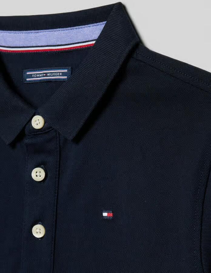 Tommy Hilfiger piqué polo donkerblauw Jongens Stretchkatoen Polokraag Effen 104 - Foto 6