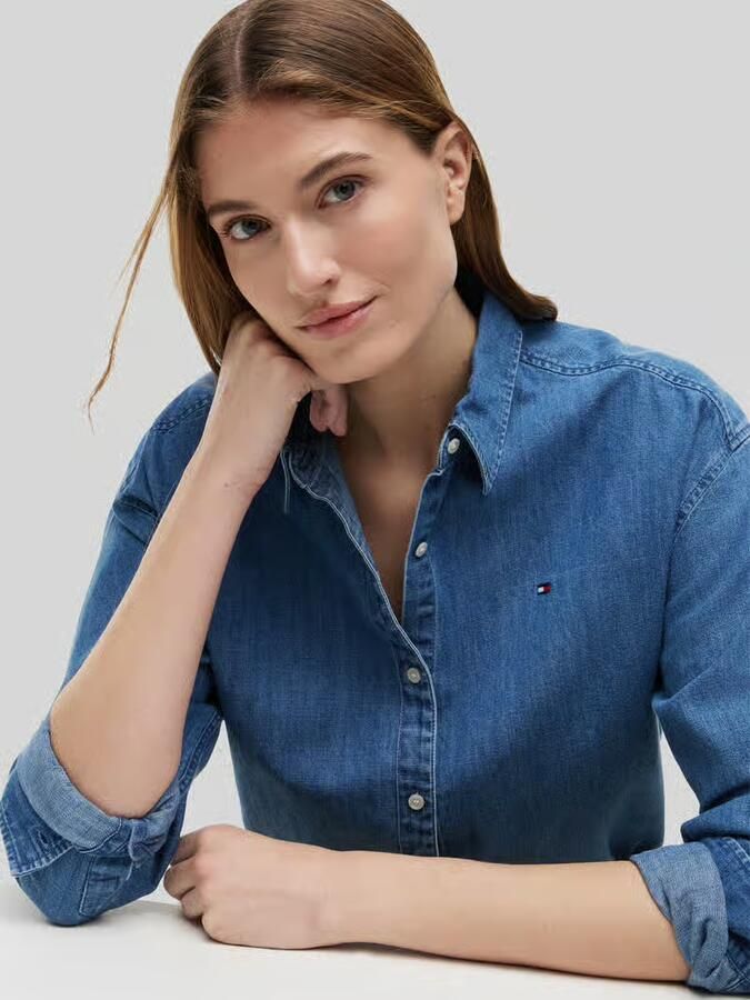 Tommy Hilfiger boxy fit jeanshemd van puur katoen