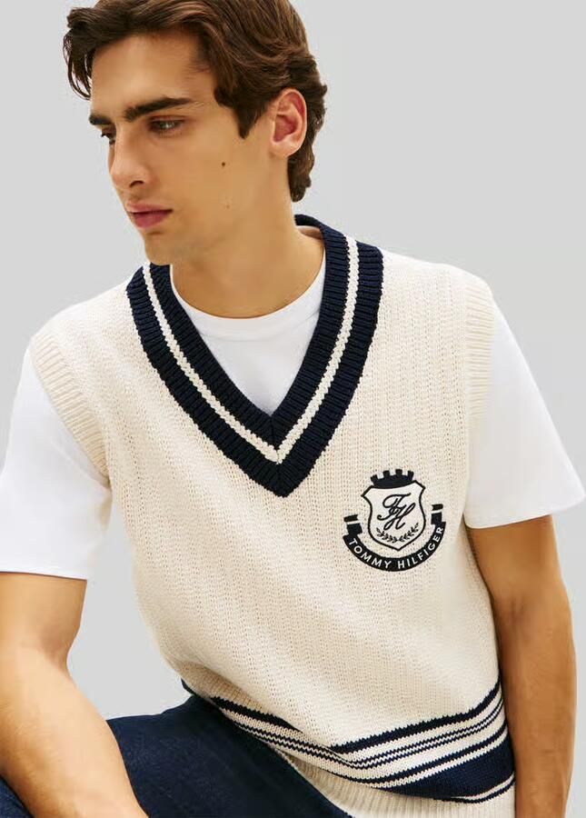 Tommy Hilfiger Gebreide spencer met embleem gestikt logo stitching van puur katoen
