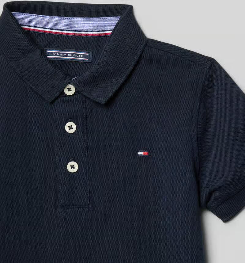 Tommy Hilfiger piqué polo donkerblauw Jongens Stretchkatoen Polokraag Effen 104 - Foto 3