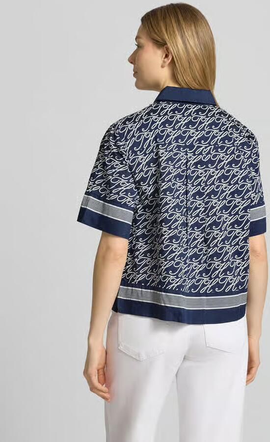 Tommy Hilfiger loose fit blouse met korte mouwen van mix van katoen en zijde model 'TH SCRIPT PREPPY NAVY' - Foto 2