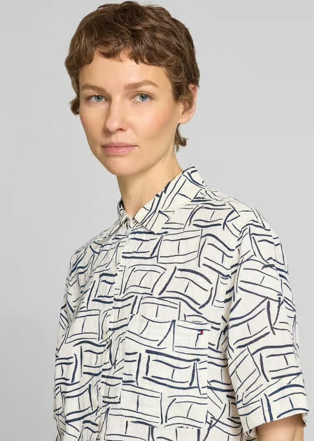 Tommy Hilfiger loose fit linnen blouse met borstzak