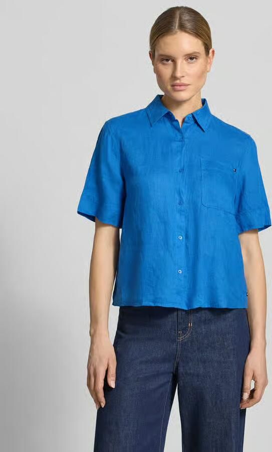 Tommy Hilfiger loose fit linnen blouse met borstzak - Foto 4