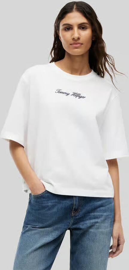 Tommy Hilfiger loose fit T-shirt van zuivere katoen met labelopschrift - Foto 2