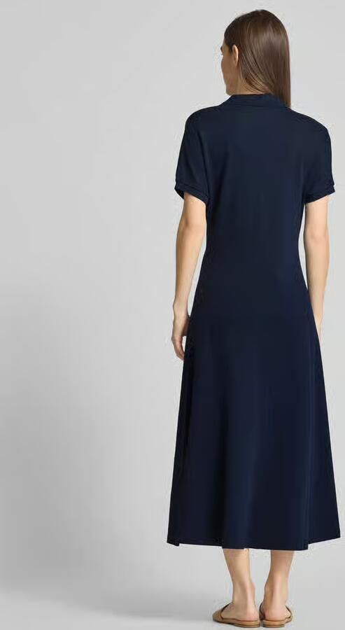 Tommy Hilfiger Polojurk LYOCELL OPEN-NK MIDI DRESS in midi-lengte met aangehechte mouwen
