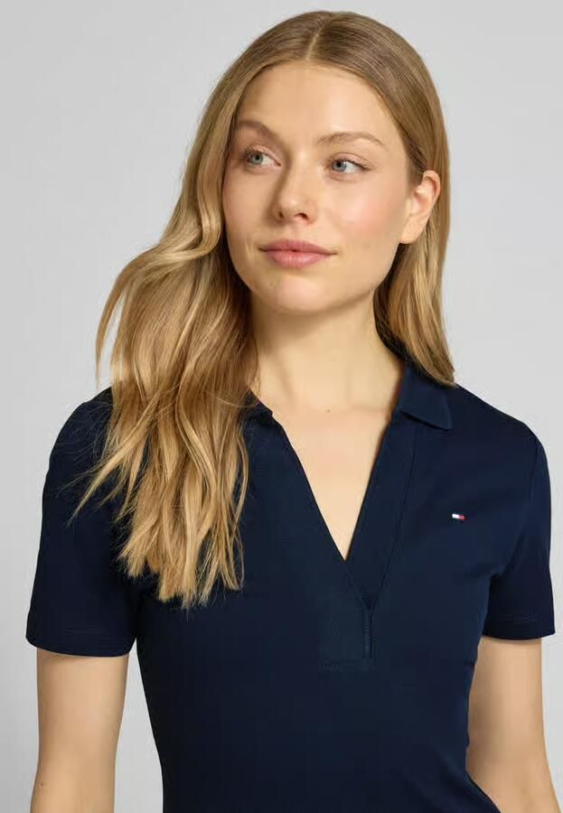 Tommy Hilfiger Polojurk SLIM OPEN NK POLO DRESS SS met geborduurde vlag