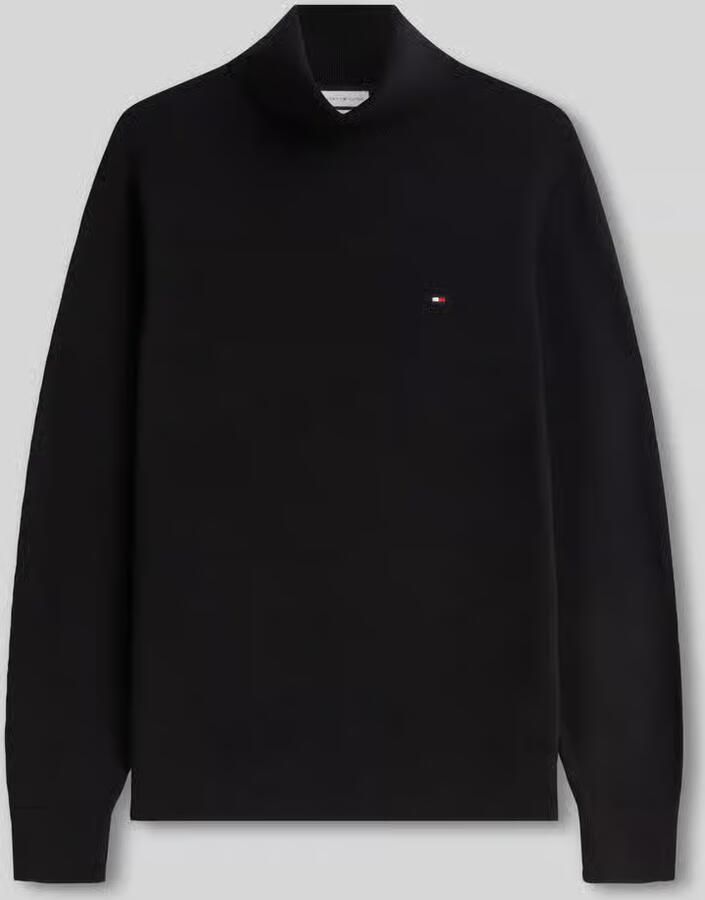Tommy Hilfiger Zwarte Sweaters met Iconische Tape en Turtleneck Kraag Black Heren