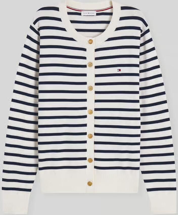 Tommy Hilfiger regular fit gebreid jack van katoenmix met gouden knopen
