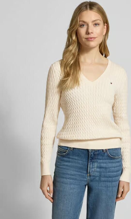 Tommy Hilfiger Trui met V-hals CO CABLE V-NK LS SWT met kabelpatroon logo-borduursel - Foto 16