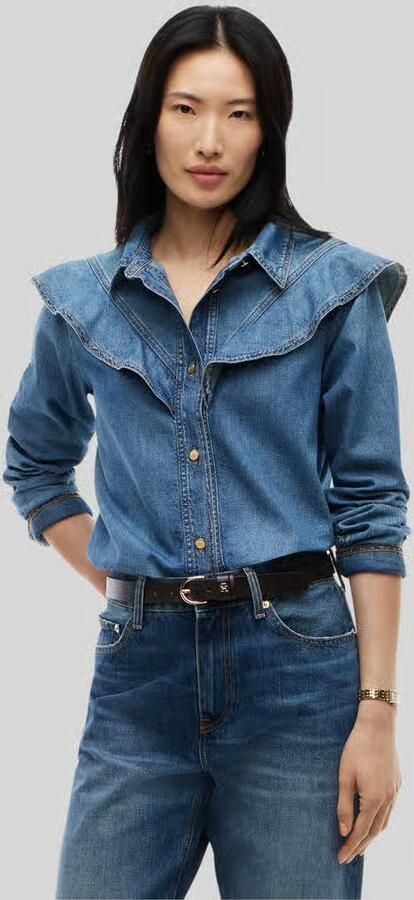 Tommy Hilfiger Regular fit jeansblouse van puur katoen met volants - Foto 3