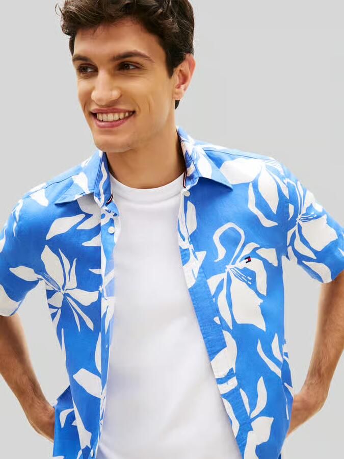 Tommy Hilfiger regular fit korte mouwen overhemd van linnenmix