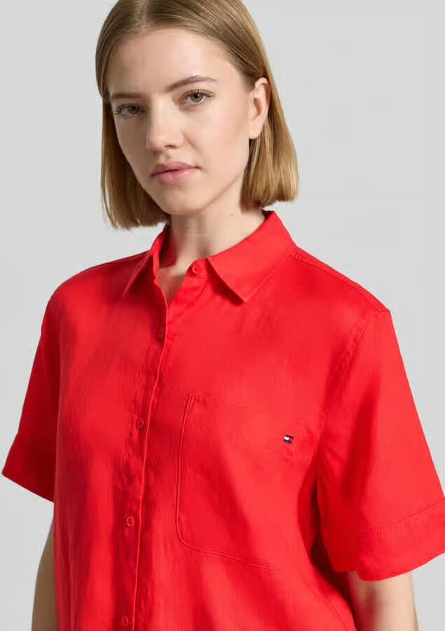 Tommy Hilfiger regular fit linnen blouse met logo-stitching
