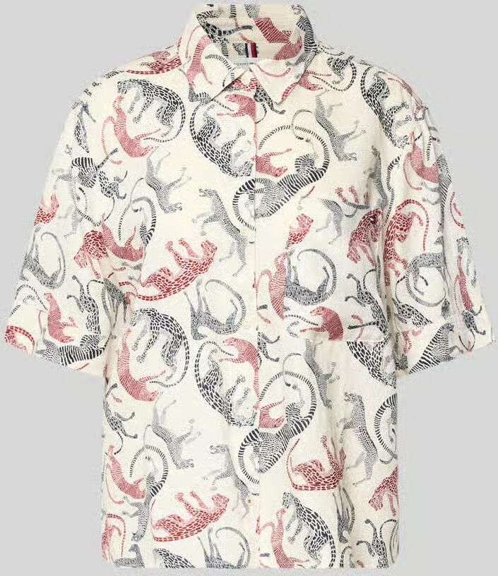 Tommy Hilfiger regular fit linnen blouse met logo-stitching