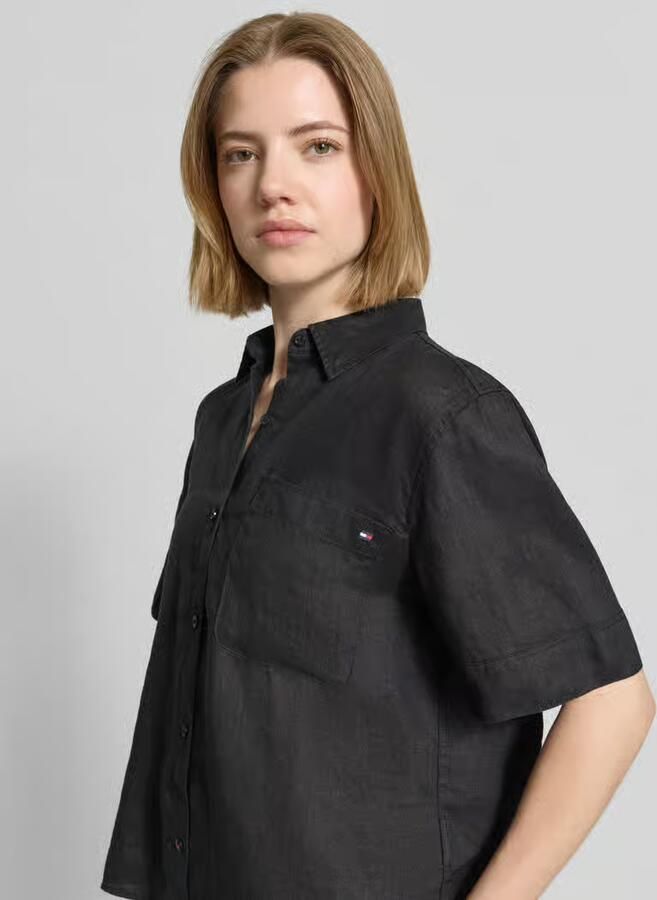 Tommy Hilfiger regular fit linnen blouse met logo-stitching