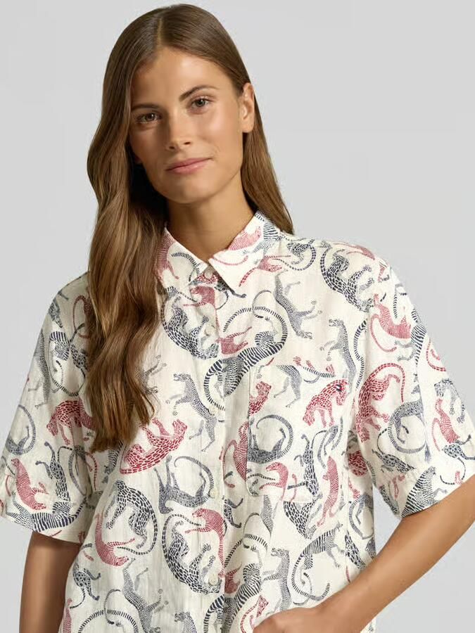 Tommy Hilfiger regular fit linnen blouse met logo-stitching - Foto 2