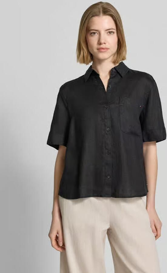 Tommy Hilfiger regular fit linnen blouse met logo-stitching - Foto 4