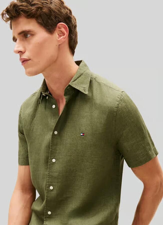 Tommy Hilfiger regular fit overhemd met korte mouwen van puur linnen