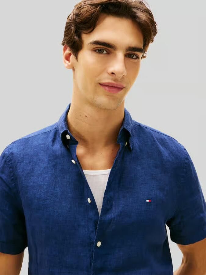 Tommy Hilfiger regular fit overhemd met korte mouwen van puur linnen